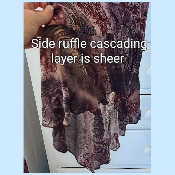 Ladies Purple Floral Gypsy Ruffle Skirt - Picture 5 of 13